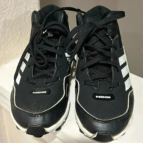 Adidas Icon 7 Baseball Cleats Youth Sz 13K Black White Mid Molded Lace Up S23704 - Picture 6 of 9